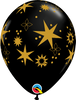 11 inch Star Patterns Onyx Black Balloons with Helium and Hi Float
