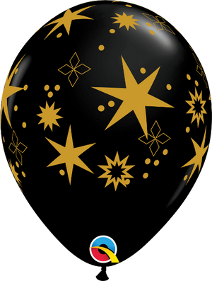 11 inch Star Patterns Onyx Black Balloons with Helium and Hi Float