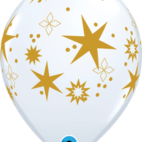11 inch Star Gold Pattern White Balloons with Helium and Hi Float