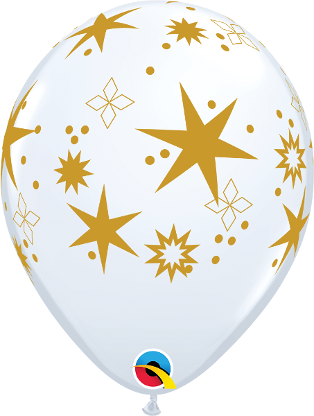 11 inch Star Gold Pattern White Balloons with Helium and Hi Float