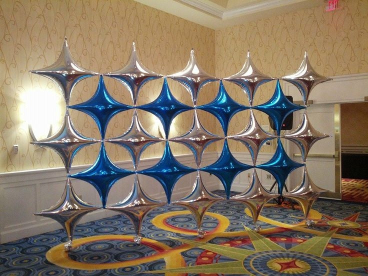 40 inch Star Points Silver Blue Balloon Wall Decorations