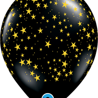 11 inch Stars Gold Aound Black Balloon with Helium and Hi Float