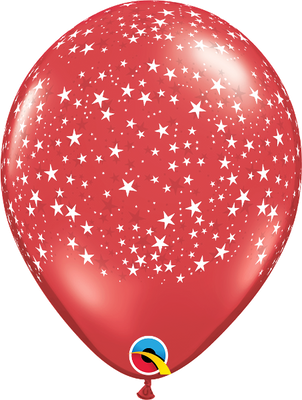 11 inch Stars White Around Red Balloons with Helium and Hi Float