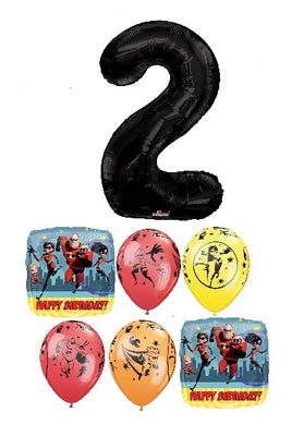 The Incredibles Black Number Pick An Age Birthday Balloons Bouquet