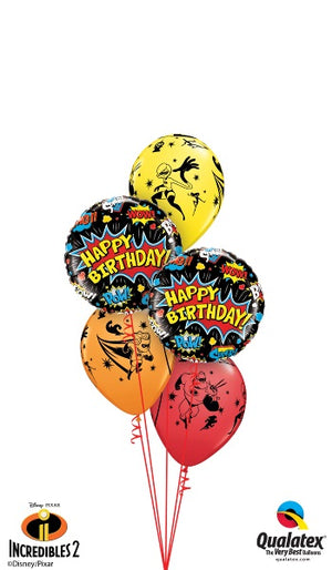 The Incredibles 2 Round Happy Birthday Balloons Bouquet