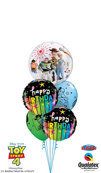 Toy Story Bubble Birthday Stripes Balloon Bouquet with Helium Weight