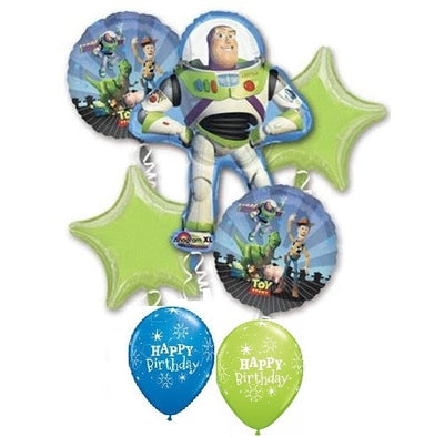 Toy Story Buzz Lightyear Stars Birthday Balloon Bouquet with Helium and Weight