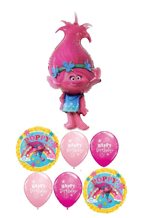 Trolls Poppy Birthday Balloon Bouquet with Helium and Weight