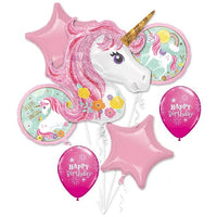 Unicorn Pink Happy Birthday Balloon Bouquet with Helium and Weight