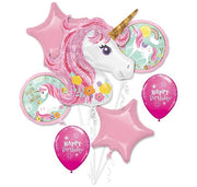 Unicorn Pink Happy Birthday Balloon Bouquet with Helium and Weight