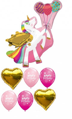 Unicorn Pegasus Birthday Balloon Bouquet with Helium and Weight