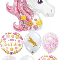 Unicorn Pink Confetti Birthday Balloon Bouquet