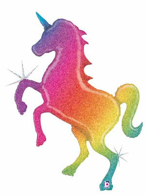 Unicorn Rainbow Glitter Shape Foil Balloon with Helium and Weight