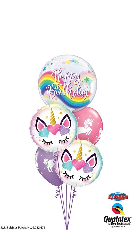 Unicorn Birthday Bubble Eyelash Balloon Bouquet