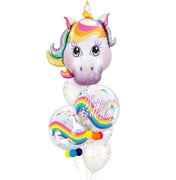 Unicorn Head Rainbow Bubble Stars Birthday Balloon Bouquet