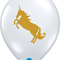 11 inch Gold Unicorn Clear Balloon with Helium and Hi Float