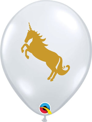 11 inch Gold Unicorn Clear Balloon with Helium and Hi Float