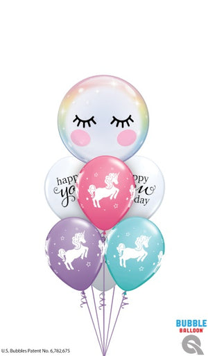 Unicorn Eyelash Bubble Birthday Balloon Bouquet