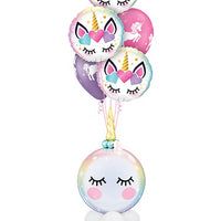Unicorn Eyelash Bubble Birthday Balloon Bouquet Stand Up