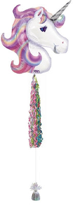 Unicorn Head Pastel Rainbow Birthday Balloon with Tassel