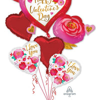 Valentines Day Hearts and Flowers Balloons Bouquet