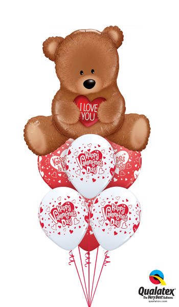 Valentine Teddy Bear I Love You Balloon Bouquet with Helium and Weight