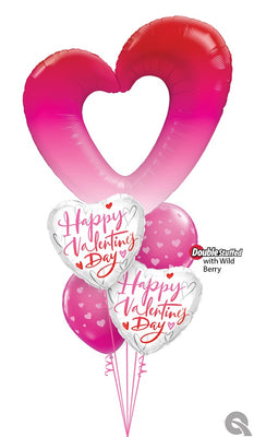 Valentines Day Open Heart Ombre Pink Balloons Bouquet
