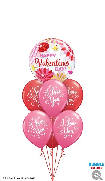 Valentines Day Paper Fans Love You Balloon Bouquet with Helium Weight