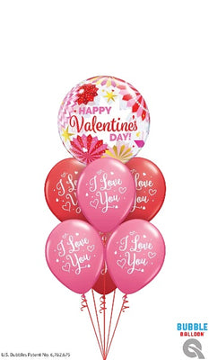 Valentines Day Paper Fans Love You Balloon Bouquet with Helium Weight