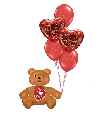Valentines Sitting Bear I Love You Balloons Bouquet