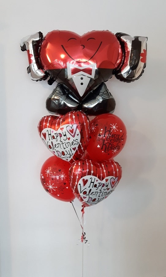 Valentines Day I Love You Tux Heart Balloon Bouquet with Helium Weight