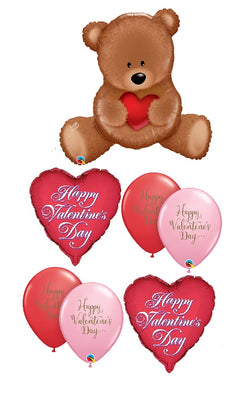 Valentines Teddy Bear Hearts Balloon Bouquet