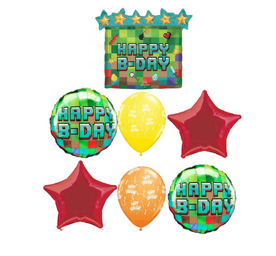 Video Game Pixel Birthday Balloons Bouquet