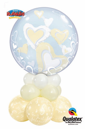 24 inch Ivory Hearts Double Bubble Balloon Centerpiece