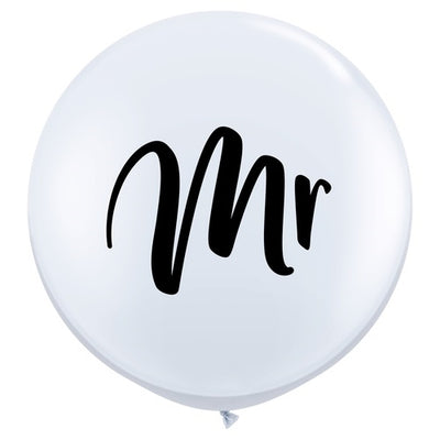 36 inch Jumbo Round White Mr Wedding Balloon