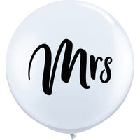 36 inch Jumbo Round White Mrs Wedding Balloon with Helium and Weight