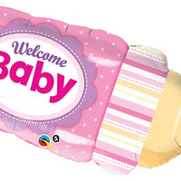 Welcome Baby Pink Bottle Balloon with Helium and Weight