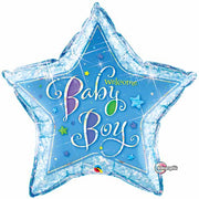 Welcome Baby Boy Blue Glitter Star Balloons with Helium and Weight