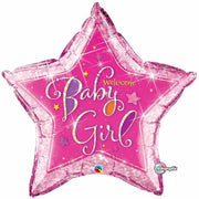Welcome Baby Girl Pink Star Shape Foil Balloon with Helium and Weight