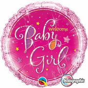 18 inch Welcome Baby Girl Stars Pink Balloon with Helium