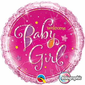 18 inch Welcome Baby Girl Stars Pink Balloon with Helium