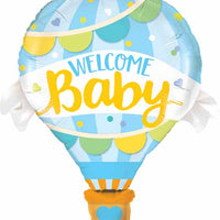 Welcome Baby Blue Hot Air Balloon with Helium and Weight