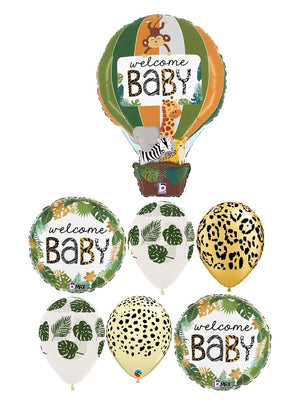 Welcome Baby Jungle Animals Palms Hot Air Balloons Bouquet