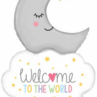 Baby Moon Cloud Welcome To The World Balloon with Helium and Weight