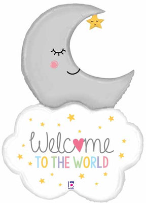 Baby Moon Cloud Welcome To The World Balloon with Helium and Weight