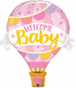 Welcome Baby Pink Hot Air Balloon with Helium and Weight