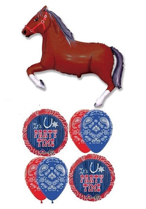 Western Horse Party Time Balloon Bouquet with Helium Weight