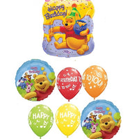Winnie the Pooh Birthday Cake Balloon Bouquet with Helium and Weight