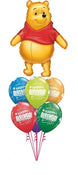 Winnie the Pooh Happy Birthday Balloon Bouquet with Helium and Weight