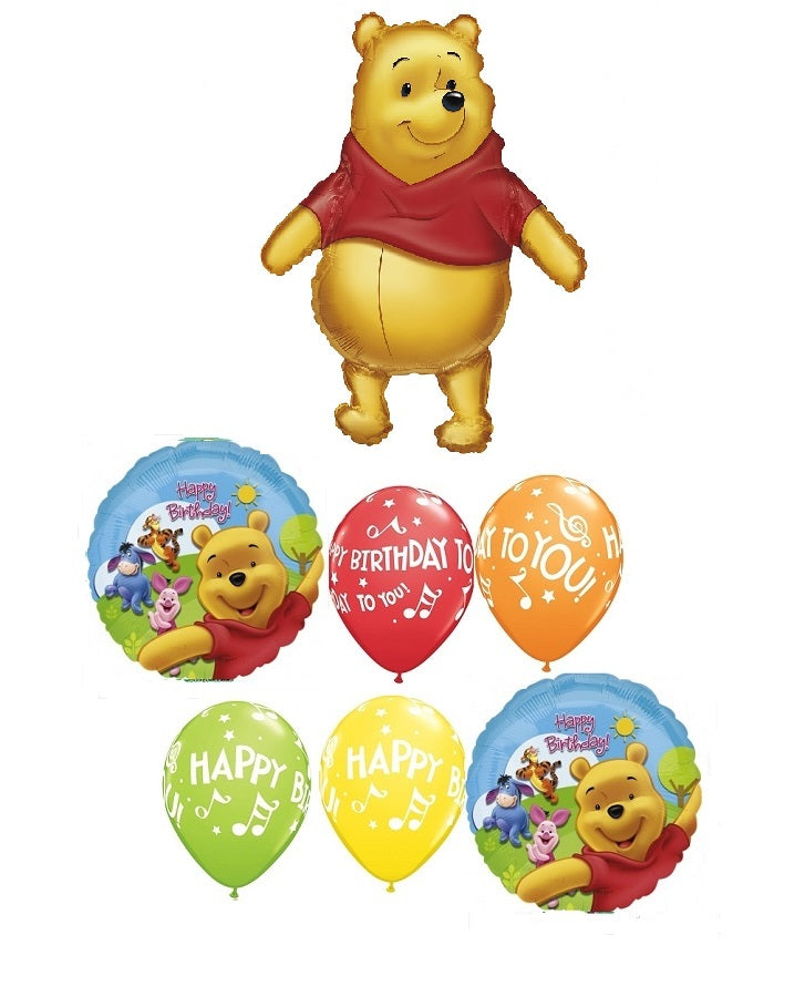 Winnie the Pooh Friends Birthday Balloon Bouquet with Helium Weight